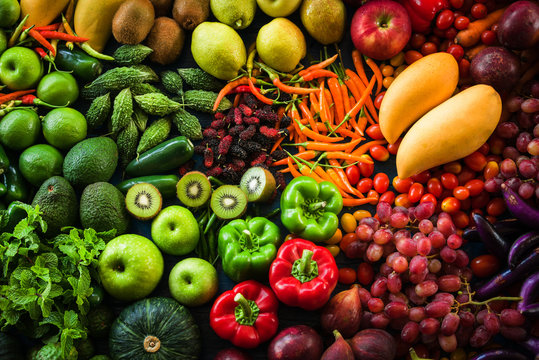 Fototapeta Different fresh fruits and vegetables organic for eating healthy and dieting