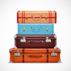 Retro Travel Luggage Suitcases Realistic Set 