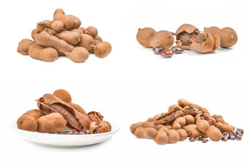 Group of Tamarind close-up isolated on white background