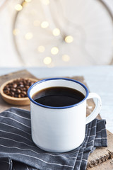 Fresh coffee in metallic cup