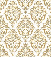 Wallpaper in the style of Baroque. A seamless vector background. Gold and white texture. Floral ornament. Graphic vector pattern.