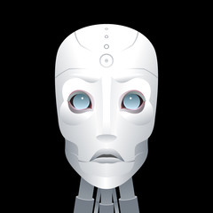 Cyborg with big blue eyes on a black background
