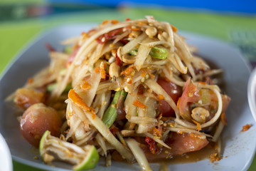 Bangkok Street Food: Papya Spicy Salad Or SomTum in Thai