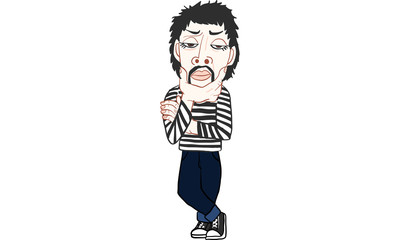 man in black strip t-shirt action vector, cartoon,