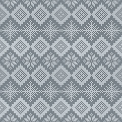 Knitted scandinavian pattern with snowflakes. Vector.
