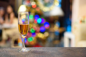 champagne glasse on the table with blur background
