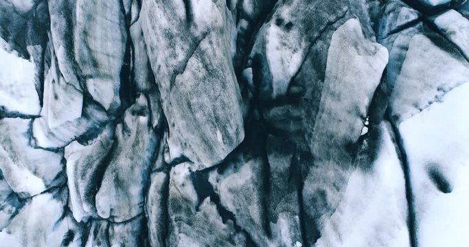 Looking down, flying over Flaajokull glacial tonue, Vatnajokull glacier national park, Iceland