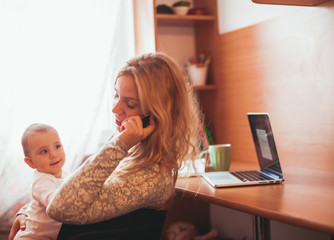 Freelance worked mom with baby