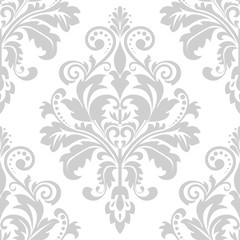 Wallpaper in the style of Baroque. A seamless vector background. Gray and white texture. Floral ornament. Graphic vector pattern.