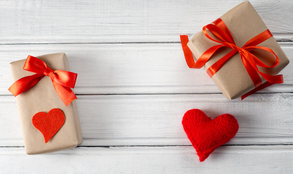 gifts for Valentines day for him and for her with a copy space in the middle