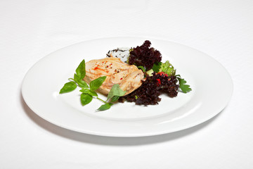 Roast chicken fillet with rice and vegetables