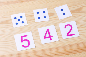 Cards with numbers and dots. The study of numbers and mathematics