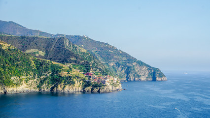 Looking down coast of the Cinque Terre and the Italian Riviera, Italy