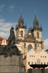 Church of Our Lady Before Tyn and Jan Hus Monument in the Old Town Square in Old Town Prague Czech Republic, Europe.