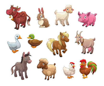 Set of cute cartoon farm animals. Stock Vector | Adobe Stock