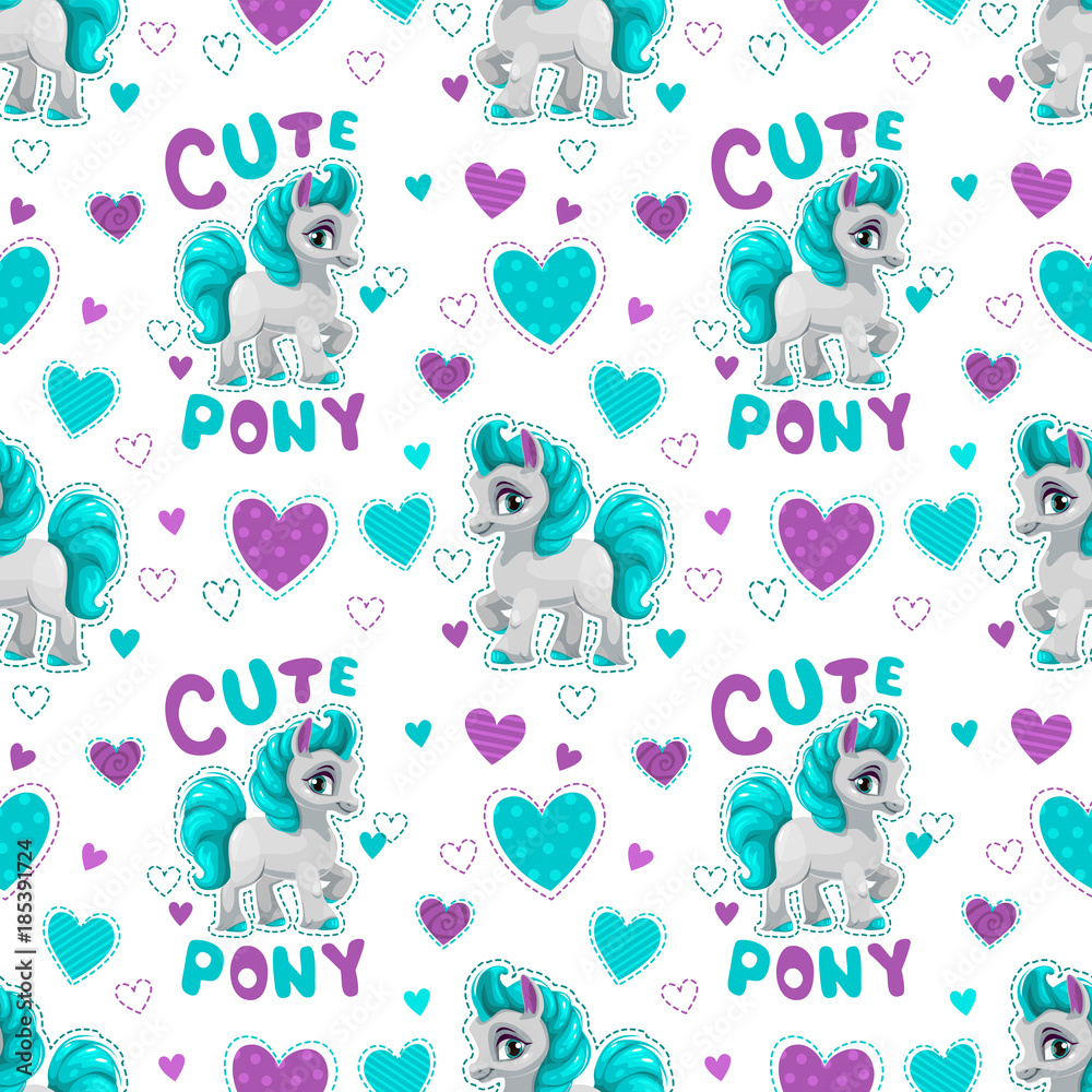 Sticker Seamless pattern with cute cartoon horse princess