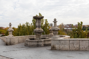Obraz premium Toledo bridge, in the Madrid river area, with trees with autumn colors