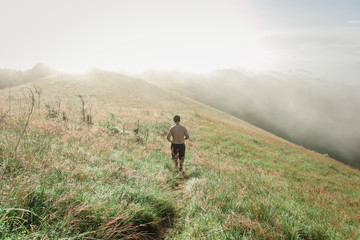 Freedom man into the wild. Pastel style filtered photo