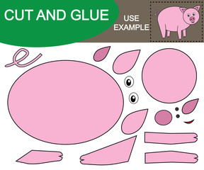 Create the image of  pig (animal) using scissors and glue. Educational game for children. Vector illustration.