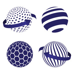 Globe vector icons set on blue.  Global logistics network concept.  Stock vector. Vector illustration EPS10. 