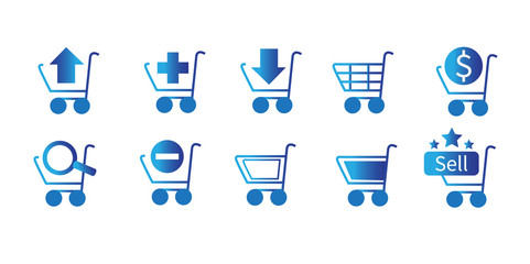 symbol blue shopping cart icons Discount sale multiple packets vector eps 10