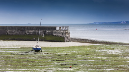 Big concrete mole in low tide in StBrieuc, Brittany, France