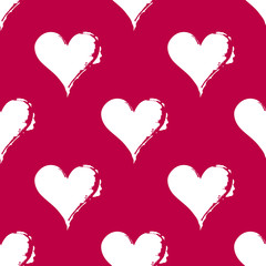 Seamless pattern of hearts. Contrast materials of red and white.