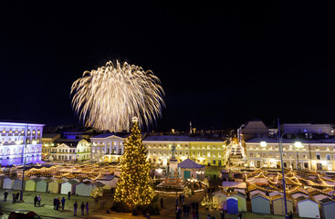 Independence day fireworks in Helsinki, Finland on December 06, 2017