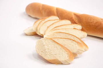 Slice French Baguette on a white background