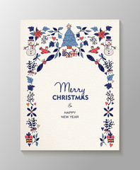 Christmas and new year cute doodle icon card