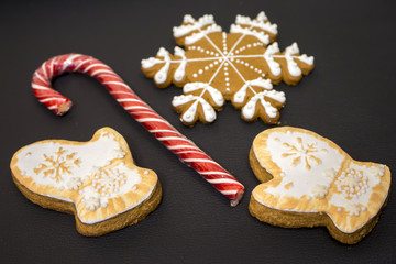 Delicious mittens and snowflake homemade Christmas cookies and candy