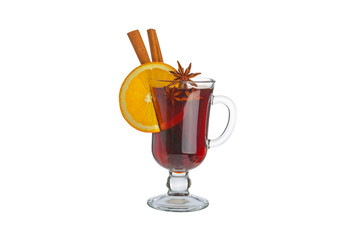 Mulled wine in a glass isolated on a white background