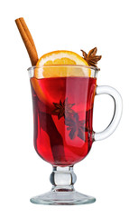 Mulled wine in a glass isolated on a white background