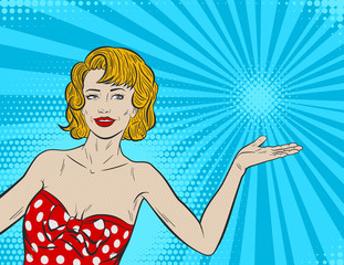 Pop Art Girl Presenting Product Advertising