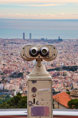 tower viewer on summit of Mount Tibidabo overlooking city of Barcelona