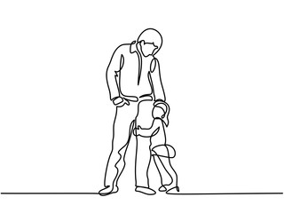 Continuous line drawing. Father and little daughter. Vector illustration