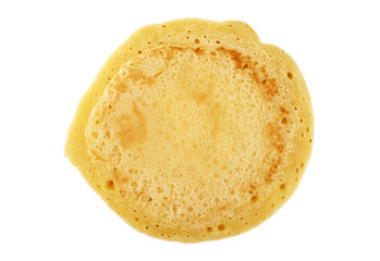 Tasty pancake isolated on white background, top view