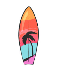 Surfboard with Colorful Lines and Palm Tree Vector