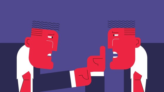 Hard discussion. Two abstract angry businessmen arguing with each other. Looped 
animation.