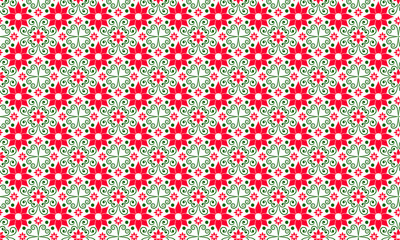 Fototapeta na wymiar Seamless pattern of red, white and green. Russian pattern, summer pattern Spring background Summer background Red and green background. Pattern for the oil chamber. Vector eps 10 illustration