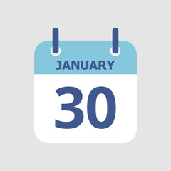 Flat icon calendar 30th of January isolated on gray background. Vector illustration.