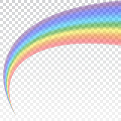 Rainbow icon. Shape arch realistic isolated on white transparent background. Colorful light and bright design element. Symbol of rain, sky, clear, nature. Graphic object. Vector illustration