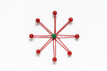 Pushpins creating a network