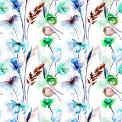 Seamless pattern with wild flowers - 185399706