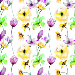 Seamless pattern with Colorful wild flowers - 185399730