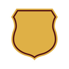 Shield shape gold icon. Simple flat logo on white background. Symbol of security, protection, safety, strong. Element badge for secure protect design emblem decoration Vector illustration