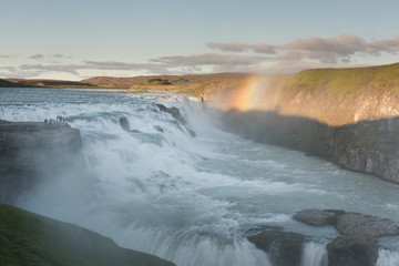 Amazing Gullfoss waterfall with rainbow