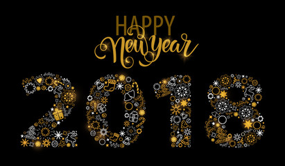 Christmas hand drawn lettering. Christmas tree decoration, snowflakes, gifts. Winter holidays.