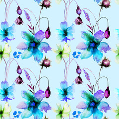 Fototapeta na wymiar Seamless pattern with Stylized Gerber flowers