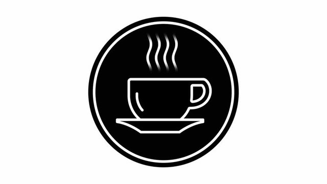 Tasse Kaffee mit animiertem Dampf schwarz wei&szlig; im flat line icon Design loopbar mit Luma Matte